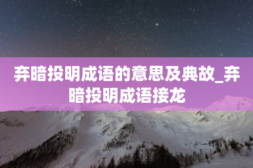 弃暗投明成语的意思及典故_弃暗投明成语接龙